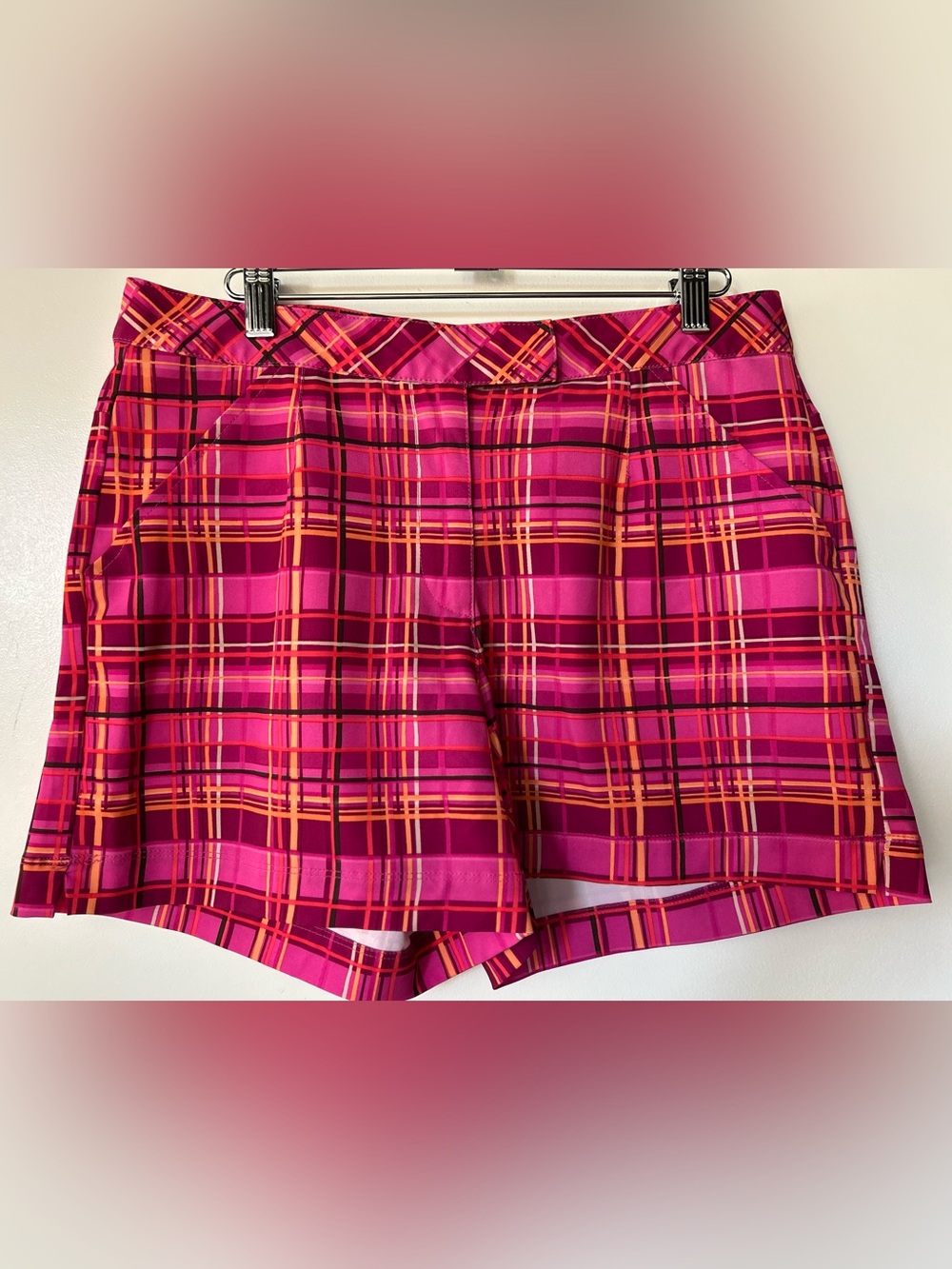 Nike Golf Bold Print Pink and Orange Plaid Shorts